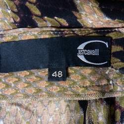 مملوكة مسبقًا Just Cavalli Multicolor Snakeskin Printed Silk Ruffled Maxi Skirt L