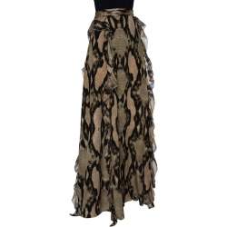 مملوكة مسبقًا Just Cavalli Multicolor Snakeskin Printed Silk Ruffled Maxi Skirt L