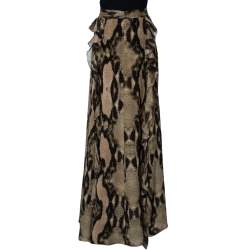 مملوكة مسبقًا Just Cavalli Multicolor Snakeskin Printed Silk Ruffled Maxi Skirt L