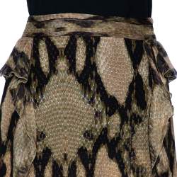 مملوكة مسبقًا Just Cavalli Multicolor Snakeskin Printed Silk Ruffled Maxi Skirt L