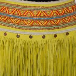 Pre Owned Just Cavalli Neon Yellow Leather Fringed Tribal Mini Skirt M