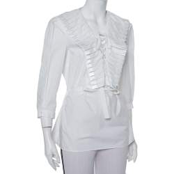 Pre Owned Just Cavalli White Cotton Lace up Waist Tie Detail Top S