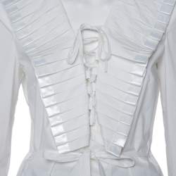 Pre Owned Just Cavalli White Cotton Lace up Waist Tie Detail Top S