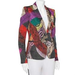 Pre Owned Just Cavalli Multicolor Snakeskin Printed Knit Button Front Blazer S