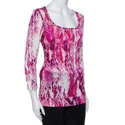 Just Cavalli Pink Animal Printed Knit Scoop Neck T-Shirt S