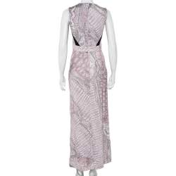 Pre Owned Just Cavalli Pink Cracking Beauty Printed Knit Sleeveless Maxi Dress S