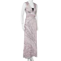 Pre Owned Just Cavalli Pink Cracking Beauty Printed Knit Sleeveless Maxi Dress S