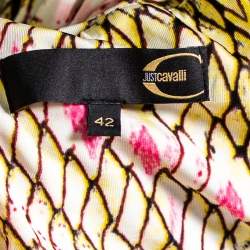 Just Cavalli Multicolor Printed Jersey Ruched Waist Detail Flared Skirt M
