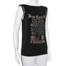 Pre Owned Just Cavalli Black Printed Jersey Puffed Armhole Detail T-Shirt S
