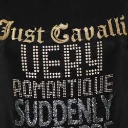 Pre Owned Just Cavalli Black Printed Jersey Puffed Armhole Detail T-Shirt S