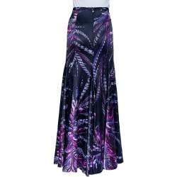 Pre Owned Just Cavalli Purple Printed Satin Flared Maxi Skirt M