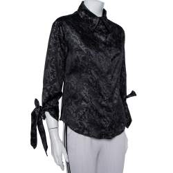 Pre Owned Just Cavalli Black Printed Satin Sleeve Tie Detail Shirt M