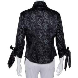 Pre Owned Just Cavalli Black Printed Satin Sleeve Tie Detail Shirt M