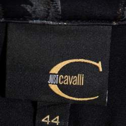 Pre Owned Just Cavalli Black Printed Satin Sleeve Tie Detail Shirt M