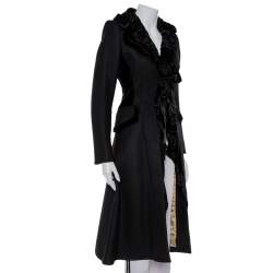 Pre Owned Just Cavalli Black Wool Velvet Ruffle Detail Coat S