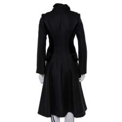 Pre Owned Just Cavalli Black Wool Velvet Ruffle Detail Coat S