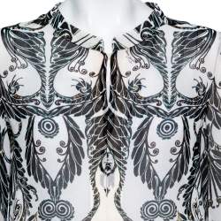 Pre Owned Just Cavalli Monochrome Printed Silk Sleeve Tie Detail Top M