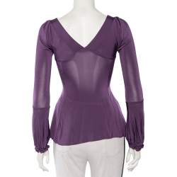 Pre Owned Just Cavalli Purple Jersey Plunge Neck Draped Top S