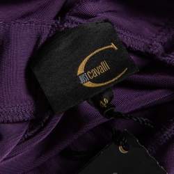 Pre Owned Just Cavalli Purple Jersey Plunge Neck Draped Top S