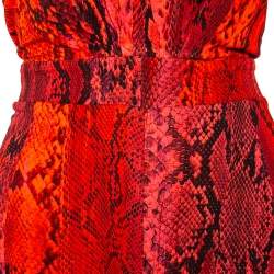 Pre Owned Just Cavalli Red Python Print Long Sleeve Cutout Back Detail Maxi Dress M