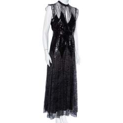 Pre Owned Just Cavalli Black Sequin Embellished Lace Flared Maxi Dress M