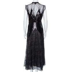 Pre Owned Just Cavalli Black Sequin Embellished Lace Flared Maxi Dress M