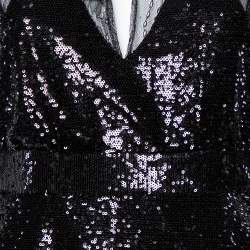 Pre Owned Just Cavalli Black Sequin Embellished Lace Flared Maxi Dress M