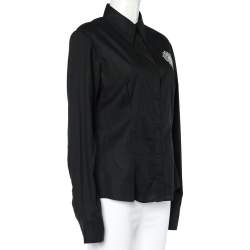 Pre Owned قميص جاست كافالي كم طويل قطن طباعة شعار أسود مقاس كبير