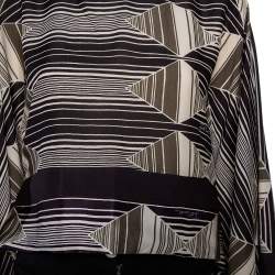 Pre Owned Just Cavalli Multicolor Geometric Printed Silk Stripe Detail Cropped Kaftan Top M