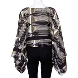Pre Owned Just Cavalli Multicolor Geometric Printed Silk Stripe Detail Cropped Kaftan Top M