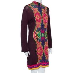 Pre Owned Just Cavalli Brown Printed Wool Knit Shift Dress L