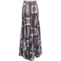 Pre Owned Just Cavalli Multicolor Geometric Patterned Silk Flared Maxi Skirt L