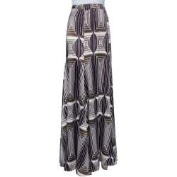 Pre Owned Just Cavalli Multicolor Geometric Patterned Silk Flared Maxi Skirt L
