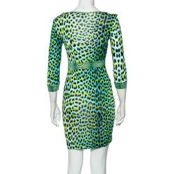 Pre Owned Just Cavalli Neon Leopard Printed Jersey Scoop Neck Mini Dress M