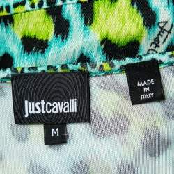 Pre Owned Just Cavalli Neon Leopard Printed Jersey Scoop Neck Mini Dress M