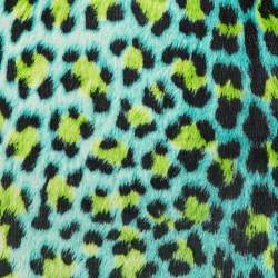 Pre Owned Just Cavalli Neon Leopard Printed Jersey Scoop Neck Mini Dress M