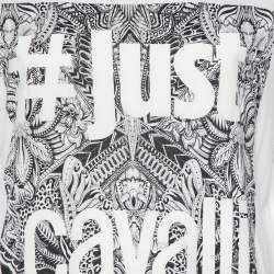 Pre Owned Just Cavalli White Logo Printed Cotton Roundneck T-Shirt L