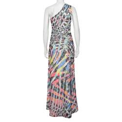 Pre Owned Just Cavalli Multicolor Printed Tulle One Shoulder Maxi Dress M