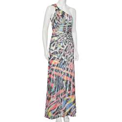 Pre Owned Just Cavalli Multicolor Printed Tulle One Shoulder Maxi Dress M