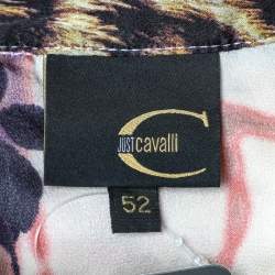 Pre Owned Just Cavalli Multicolor Floral Printed Silk Contrast Tie Detail Ruffled Top XL