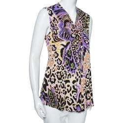 Pre Owned Just Cavalli Multicolored Printed Silk Knit Sleeveless Top M
