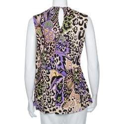 Pre Owned Just Cavalli Multicolored Printed Silk Knit Sleeveless Top M