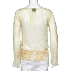 Pre Owned Just Cavalli Pale Yellow Printed Crepe Elasticized Hem Blouse M