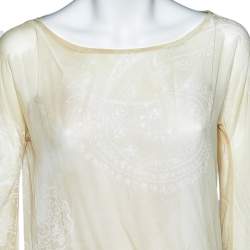 Pre Owned Just Cavalli Pale Yellow Printed Crepe Elasticized Hem Blouse M