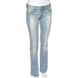 Pre Owned Just Cavalli Blue Denim Distressed Straight Fit Jeans M