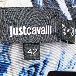 Pre Owned تونك جست كافالي مزين بنقشة الزهور أبيض برقبة مكشكشة مقاس متوسط - ميديوم