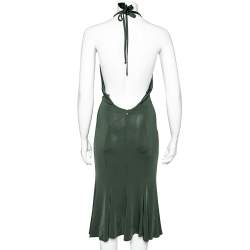 Pre Owned Just Cavalli Forest Green Jersey Ruched Halter Neck Midi Dress S