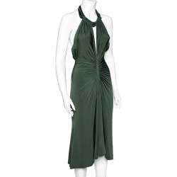Pre Owned Just Cavalli Forest Green Jersey Ruched Halter Neck Midi Dress S