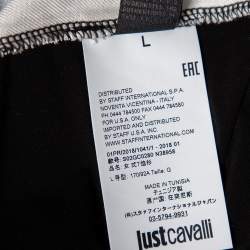 Pre Owned Just Cavalli Black Abstract Printed Knit Paneled Chain Detail T-Shirt L 