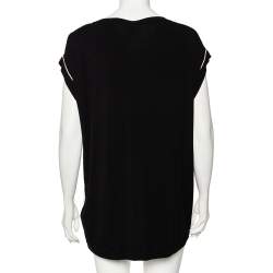Pre Owned Just Cavalli Black Abstract Printed Knit Paneled Chain Detail T-Shirt L 
